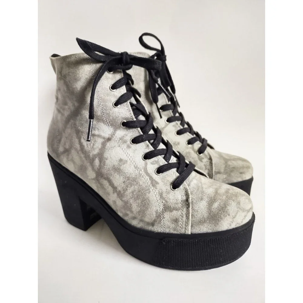 Sixtyseven Combat Boots 10 / 41 Platform Canvas‎ Gray Block Heel Vegan Lace-up